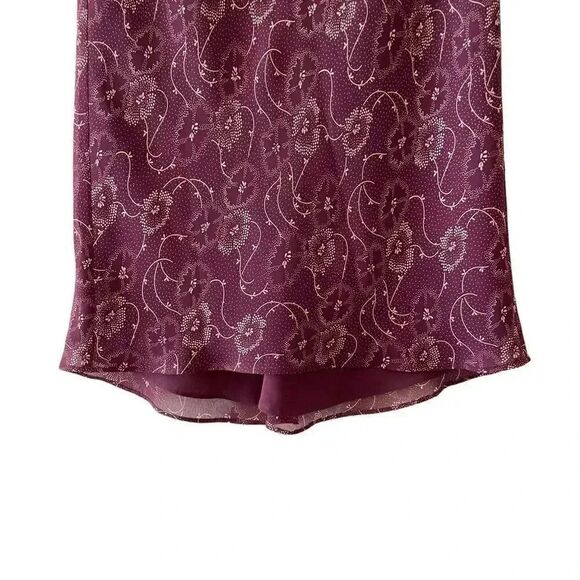 Express  Trendy Burgundy Lined High Low Paisley l Floral Elastic XS # 1593 - Picture 3 of 9